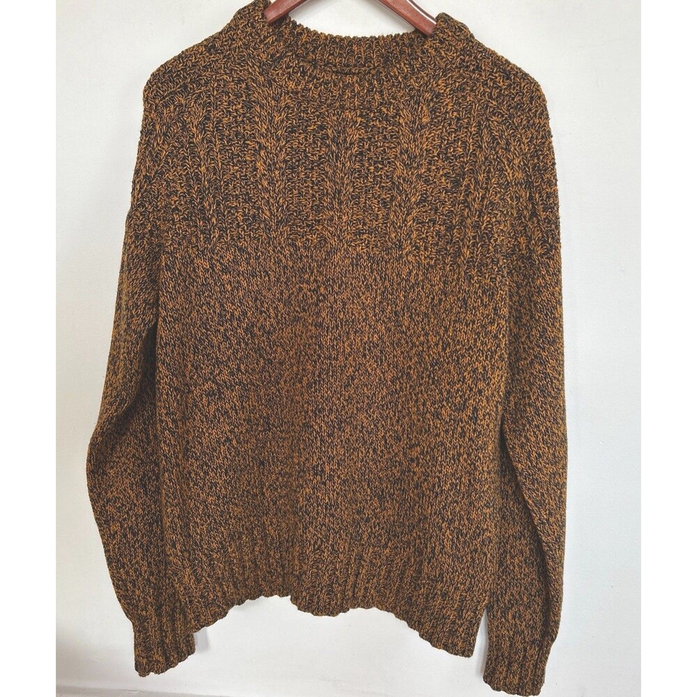 LL Bean Signature Chunky Cotton Crewneck Sweater Men M Mustard/Gray Knit NEW